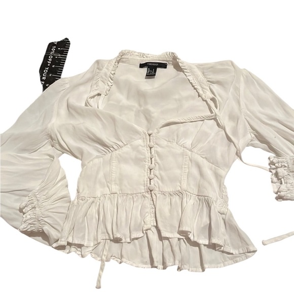Forever 21 small white long sleeve top deep V-Neck falls at waist - Picture 5 of 10